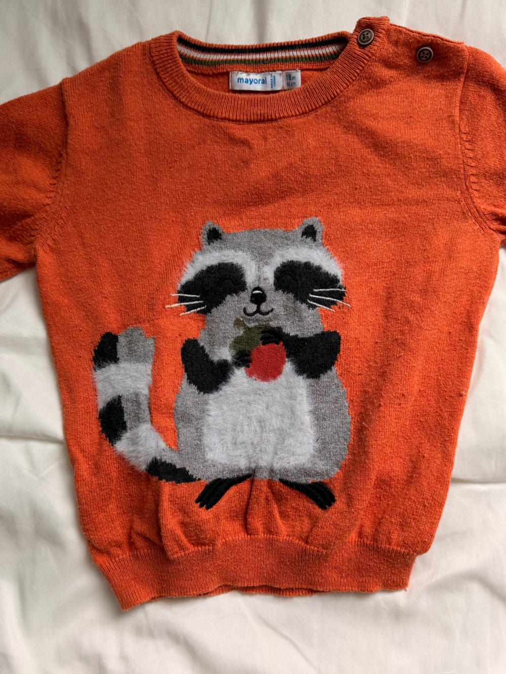 Mayoral Orange Knit Sweater with Gray Raccoon Graphic